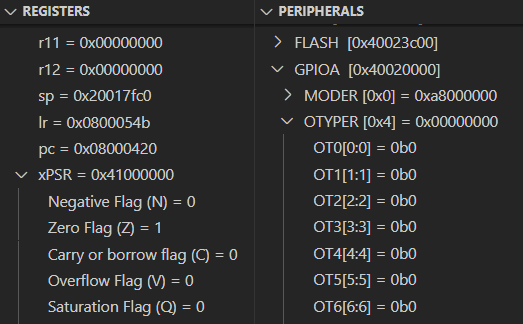 Registers and Peripherals windows